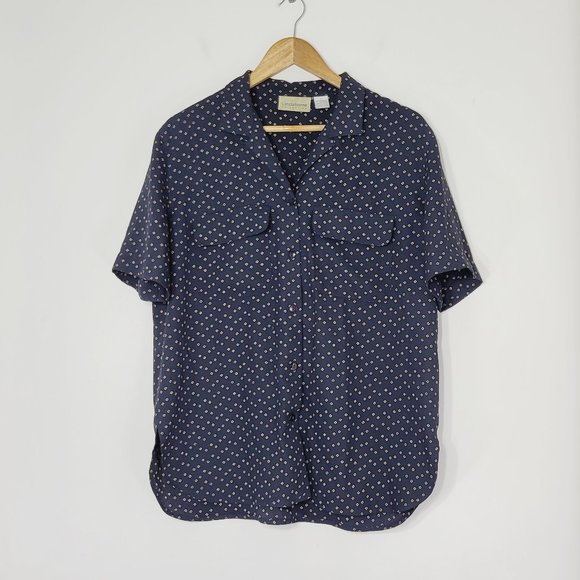 Liz Claiborne Tops - Liz Claiborne Collection Short Sleeve Button Front Blouse Shirt Top Navy Blue 12